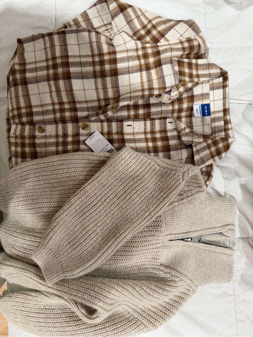 Old Navy Beige and Brown Plaid Button-Down Shirt and HM quarterzip